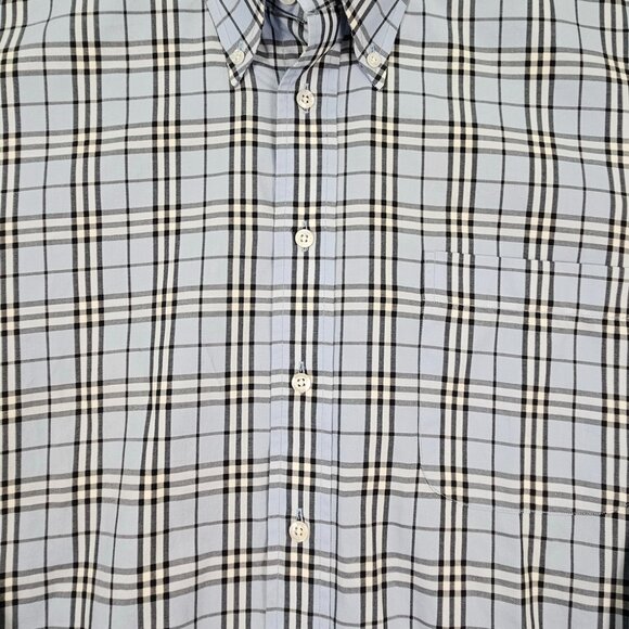 Burberry London Made in USA Plaid Shirt Men's Size M Check Blue Long Sleeve Brit - Picture 9 of 10